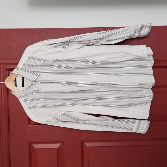 🟡 XL Men's Dress Shirt White with Black and Gray Stripes - Picture 4 of 6